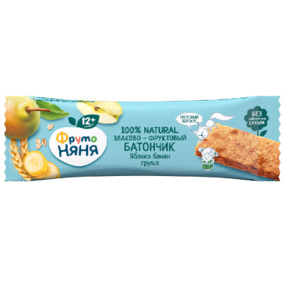 Батончик ФрутоНяня Злаково-фруктовый яблоко-банан-груша с 12 месяцев, 25г