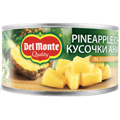 Ананасы Del Monte кусочки в соке, 230г