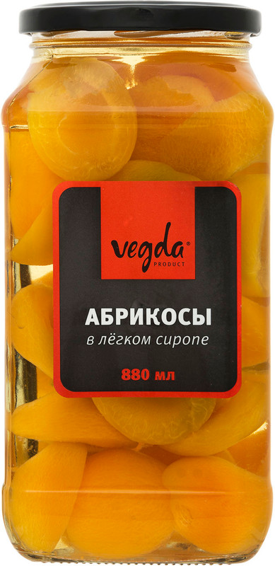 Абрикосы Vegda Product половинки в лёгком сиропе, 880г