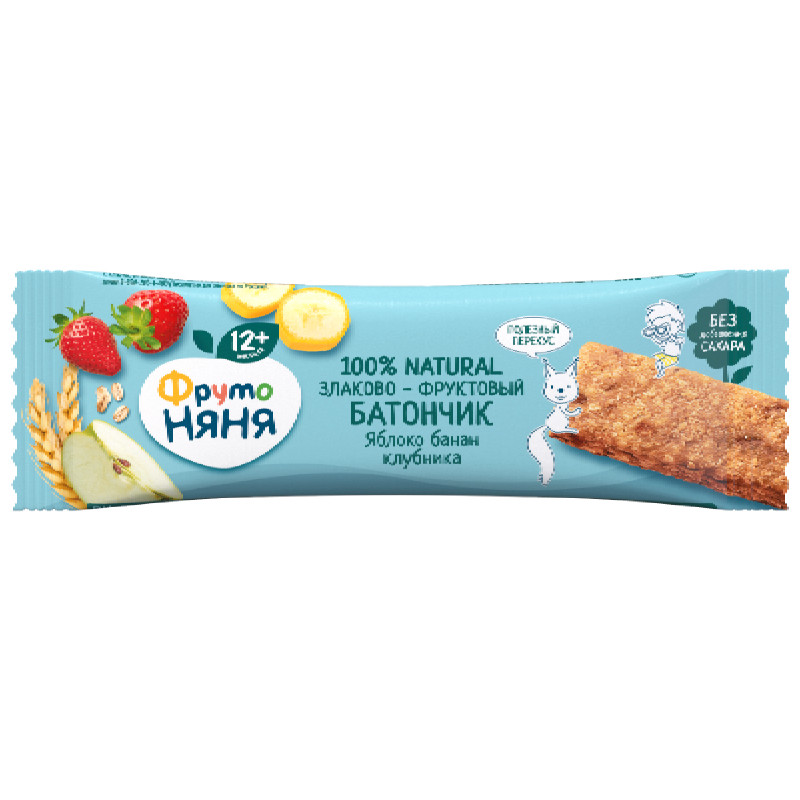 Батончик ФрутоНяня злаково-фруктовый яблоко-банан-клубника для детей с раннего возраста, 25г