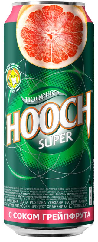 Напиток слабоалкогольный Hooch Супер со вкусом грейпфрута газированный 7.2% 0.45л