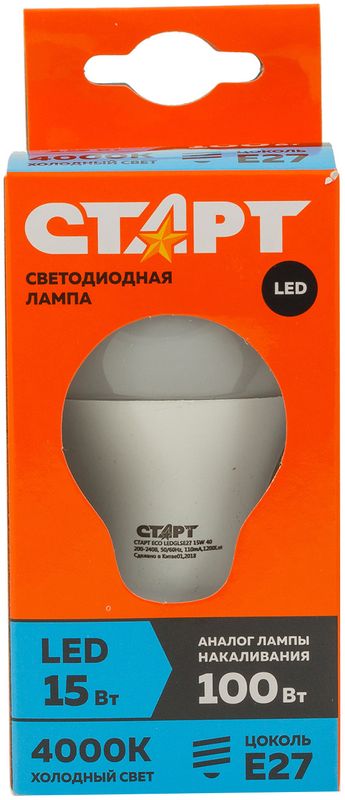 Лампа светодиодная Старт Eco LED GLS E27 15W 40 нейтральный свет 1шт.