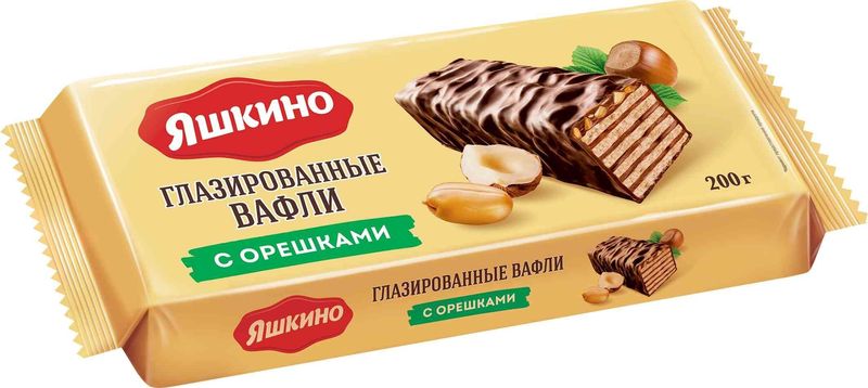 Вафли Яшкино глазированные с орешками 200г