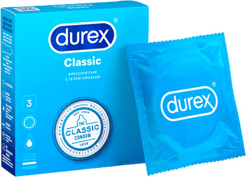 Презервативы Durex Classic гладкие с гелем-смазкой 3шт.