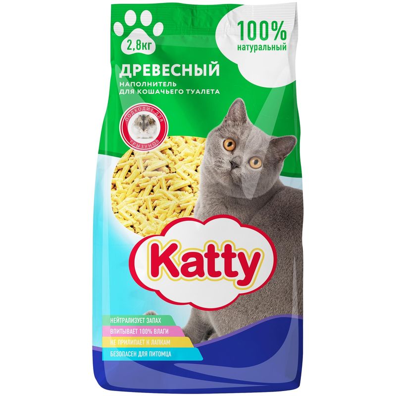 Наполнитель для кошачего туалета Katty древесный 2.8кг