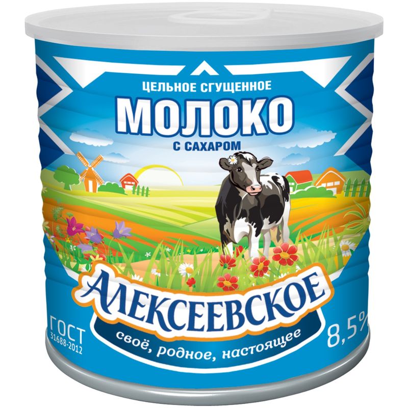 Молоко сгущенное Алексеевское цельное с сахаром 8.5% БЗМЖ 360г