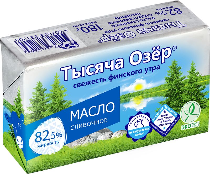 Масло сладкосливочное Тысяча Озер Свежесть финского утра 82.5% БЗМЖ 180г