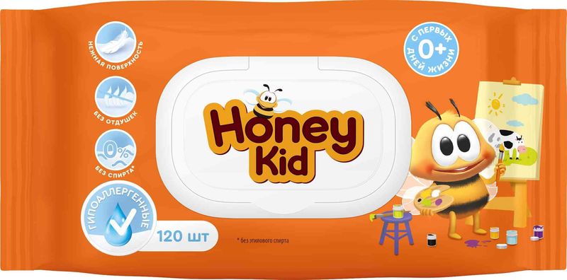 Салфетки Honey Kid влажные гигиенические детские 120шт.