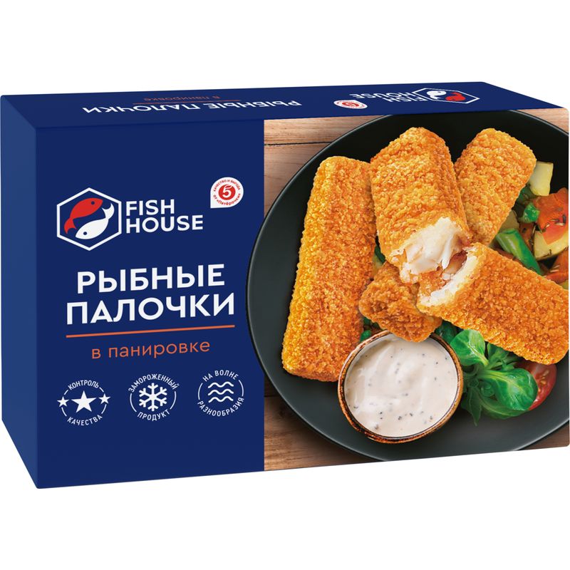 Палочки рыбные Fish HouseTheragra Chalcogramma в панировке 350г